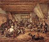 Adriaen Van Ostade Wall Art - Feasting Peasants in a Tavern